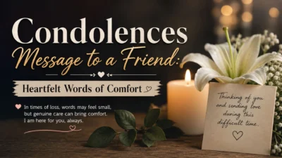 Heartfelt condolences message to a friend with a candle, white lily, and words of comfort