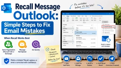 Recall message Outlook guide showing simple steps to undo sent emails and fix common email mistakes