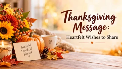 Thanksgiving message with warm autumn decorations and a grateful holiday theme