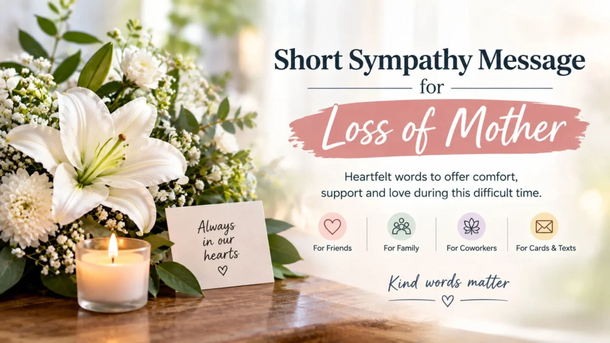Short sympathy message for loss of mother with flowers and candle