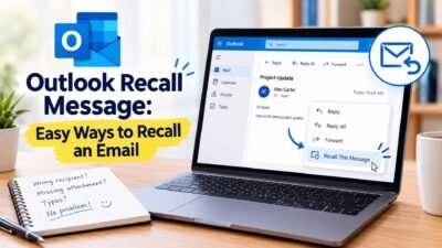 Outlook recall message guide showing how to recall an email and correct common sending mistakes.