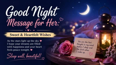 Good Night Message for Her with sweet and heartfelt wishes under a peaceful starry sky