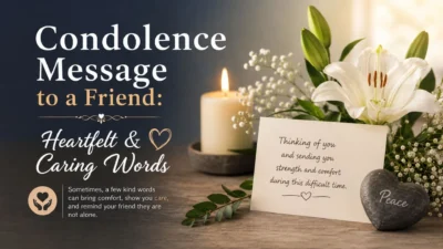 Condolence message to a friend with heartfelt and caring words for comfort during loss.