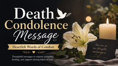 Death condolence message with heartfelt words of comfort, sympathy, and support