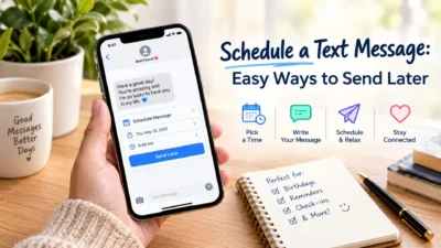 Schedule a text message on a smartphone with an easy send later option and scheduled messaging interface