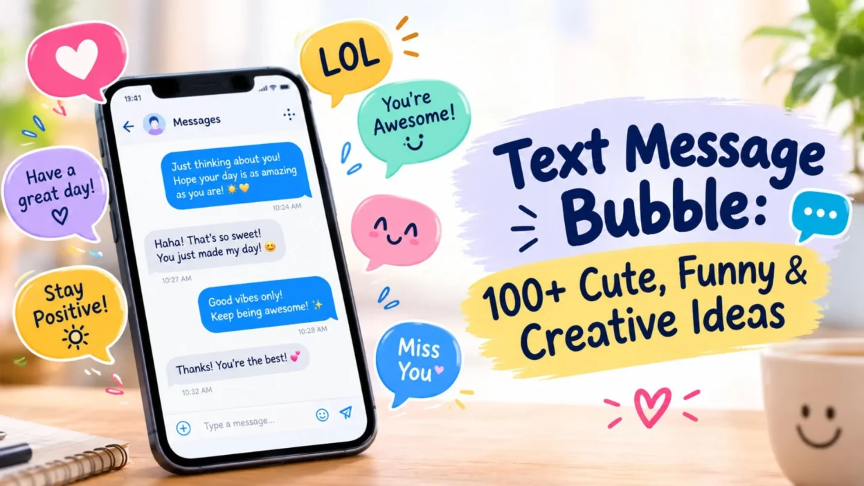 Text message bubble with cute, funny, and creative messaging ideas