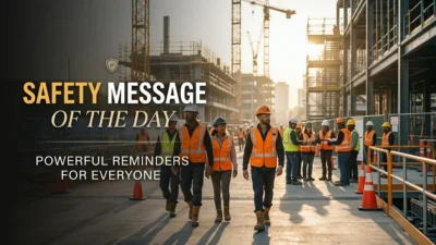 Safety message of the day with workplace safety reminders and protective equipment