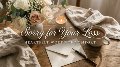 Sorry for your loss message with white lilies, candle, and heartfelt words of comfort
