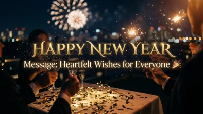 Happy New Year message with festive decorations and heartfelt wishes for everyone