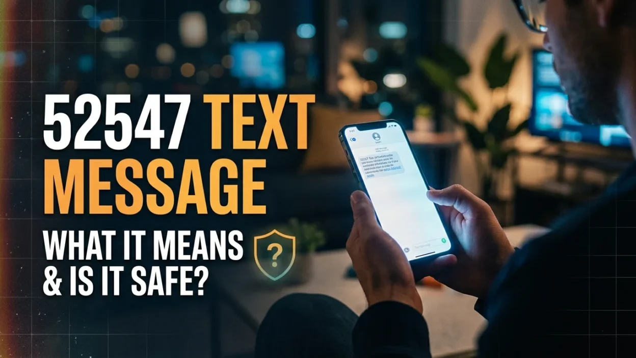 52547 text message showing a phone notification and safety warning